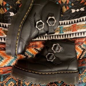Dr. Martens Black Ankle Boots with Floral Buckles